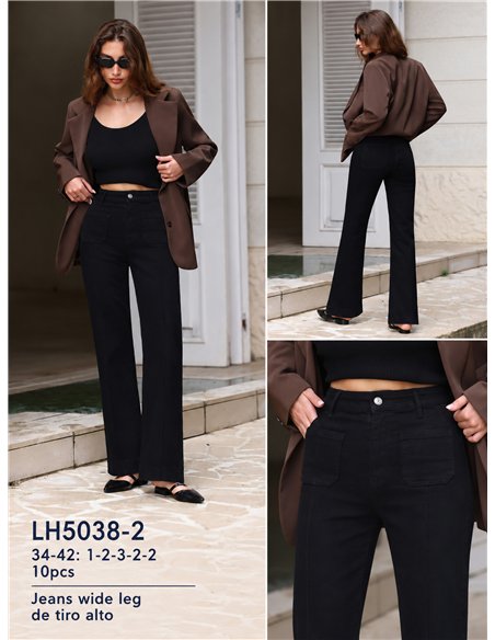 Jeans wide leg negro con costura delantera