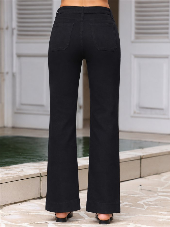 Jeans wide leg negro con costura delantera