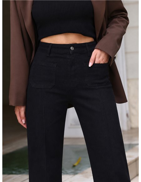 Jeans wide leg negro con costura delantera