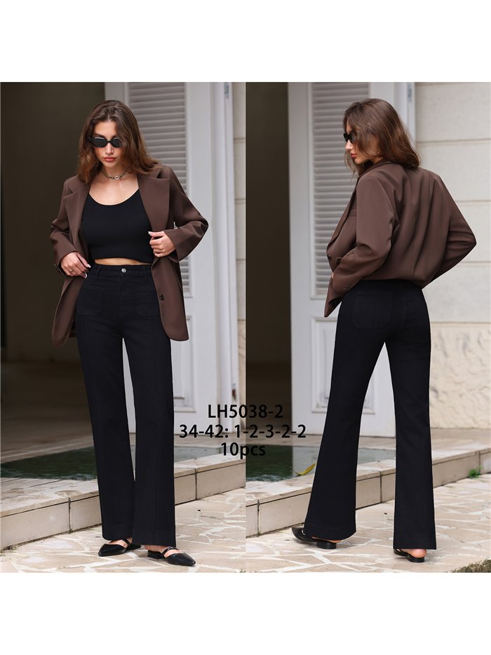 Jeans wide leg negro con costura delantera