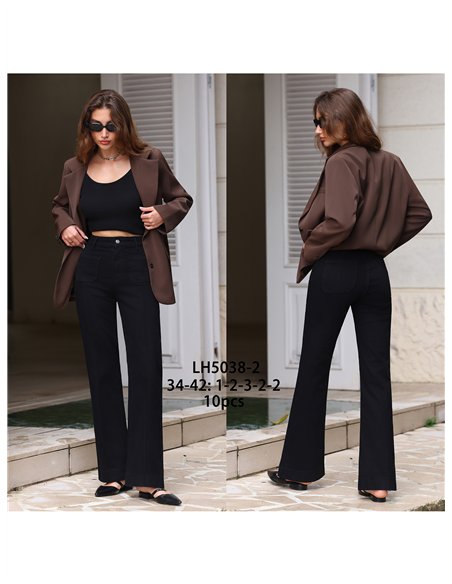 Jeans wide leg negro con costura delantera