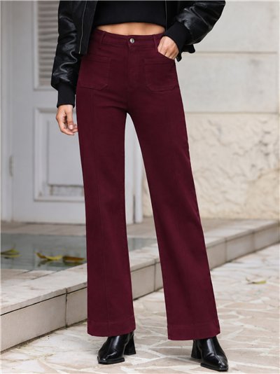 Jeans wide leg vino con costura delantera