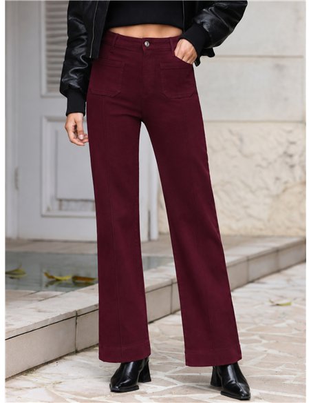Jeans wide leg vino con costura delantera
