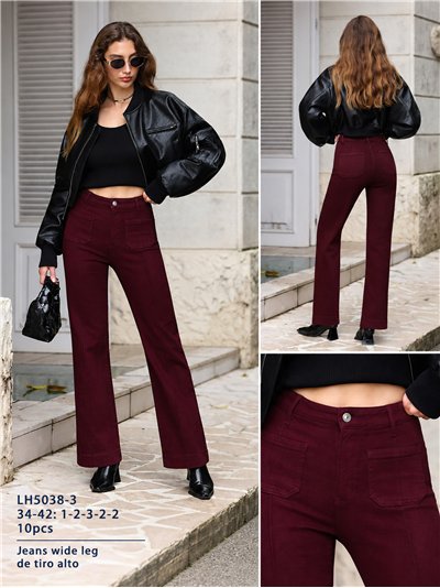 Jeans wide leg vino con costura delantera 2