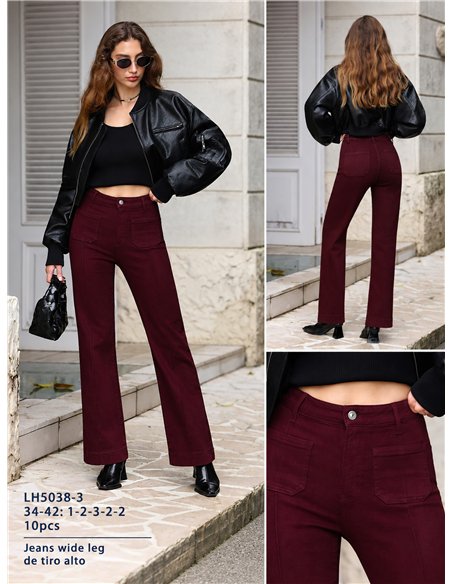 Jeans wide leg vino con costura delantera