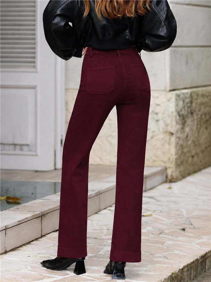 Jeans wide leg vino con costura delantera