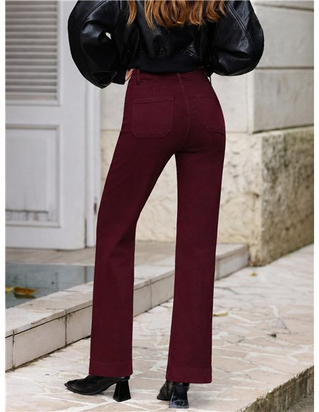 Jeans wide leg vino con costura delantera