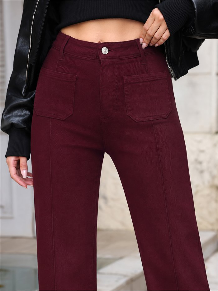 Jeans wide leg vino con costura delantera