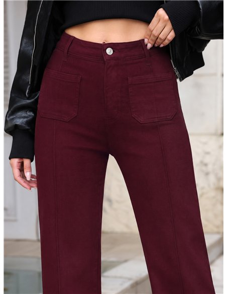 Jeans wide leg vino con costura delantera