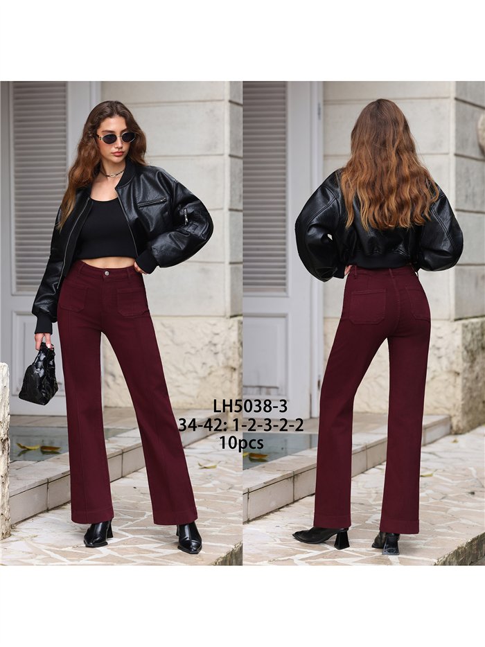Jeans wide leg vino con costura delantera