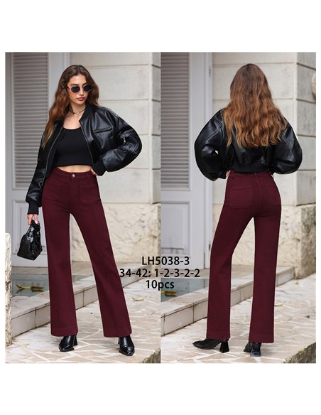 Jeans wide leg vino con costura delantera