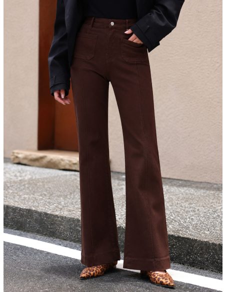 Jean marron à jambes larges avec couture avant