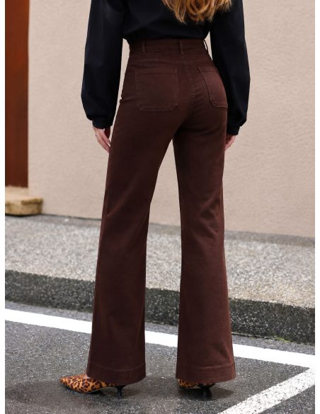 Jean marron à jambes larges avec couture avant