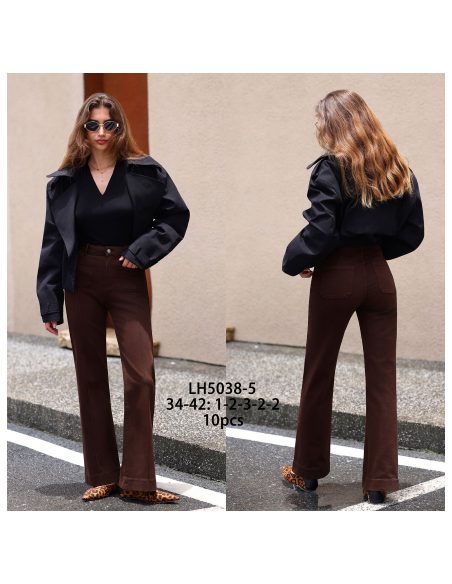 Jean marron à jambes larges avec couture avant