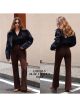 Jean marron à jambes larges avec couture avant