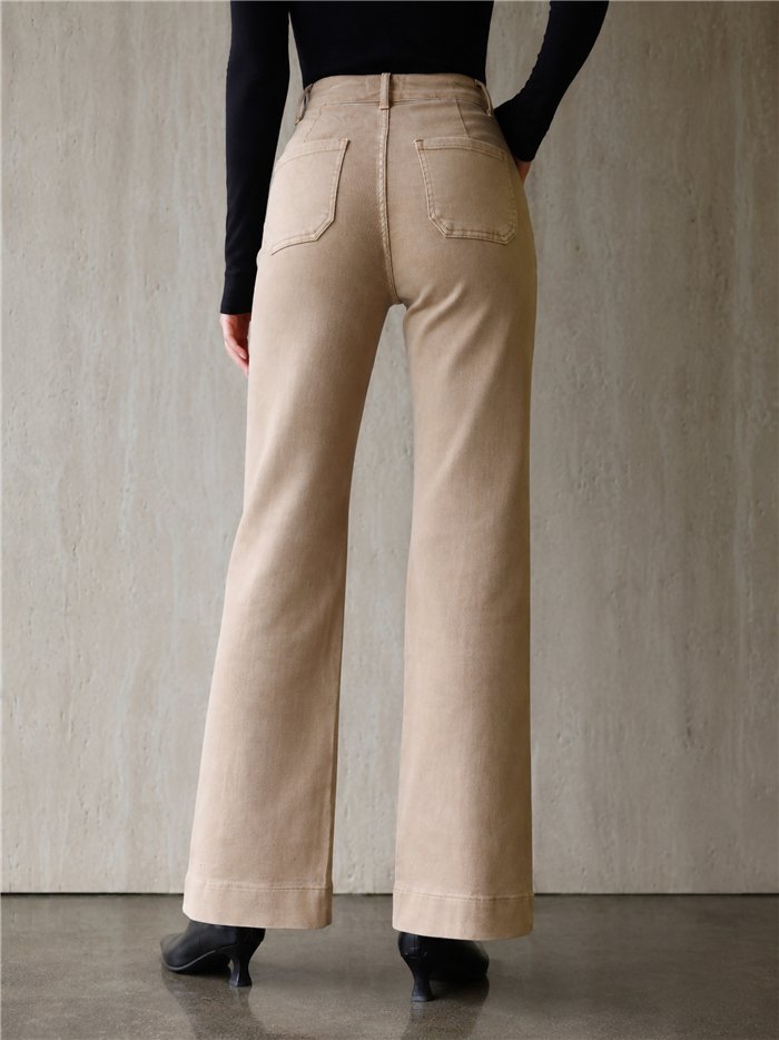 Jeans wide leg beige con costura delantera