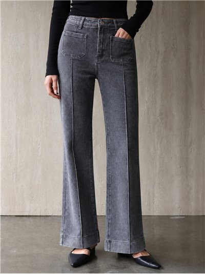Jeans wide leg gris con costura delantera