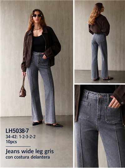 Jeans wide leg gris con costura delantera 2