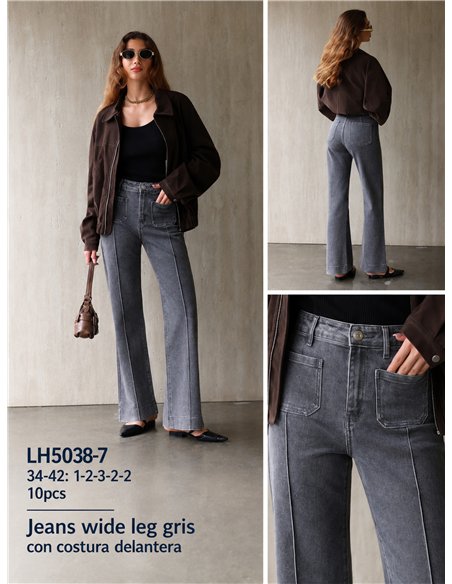 Jeans wide leg gris con costura delantera