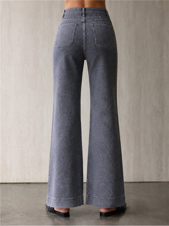 Jeans wide leg gris con costura delantera