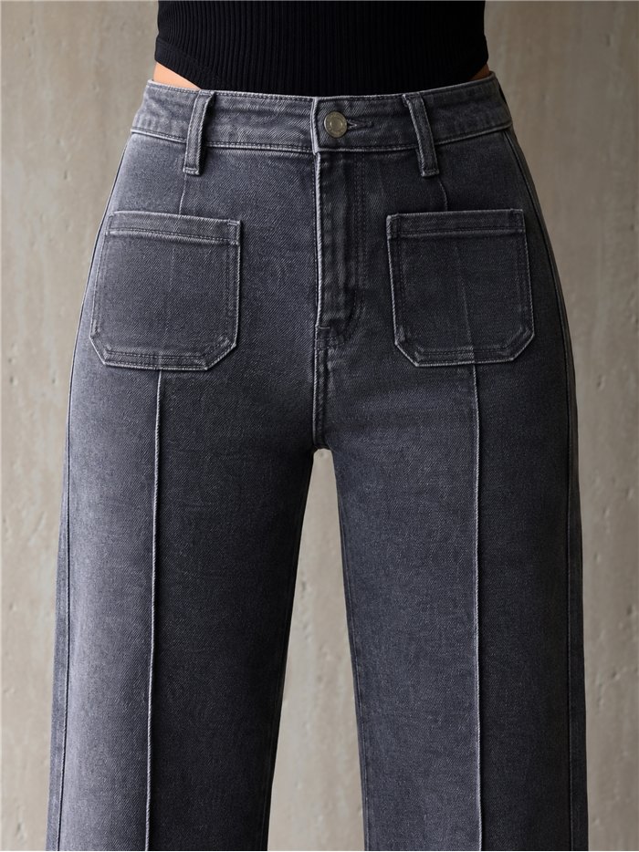 Jeans wide leg gris con costura delantera