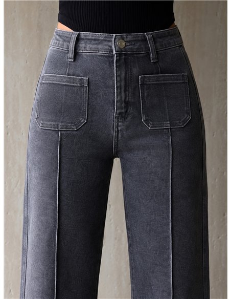 Jeans wide leg gris con costura delantera