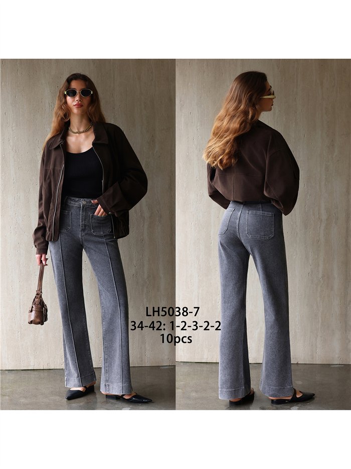 Jeans wide leg gris con costura delantera