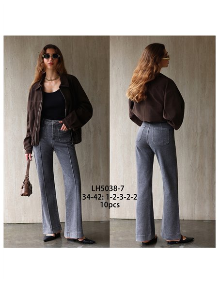 Jeans wide leg gris con costura delantera