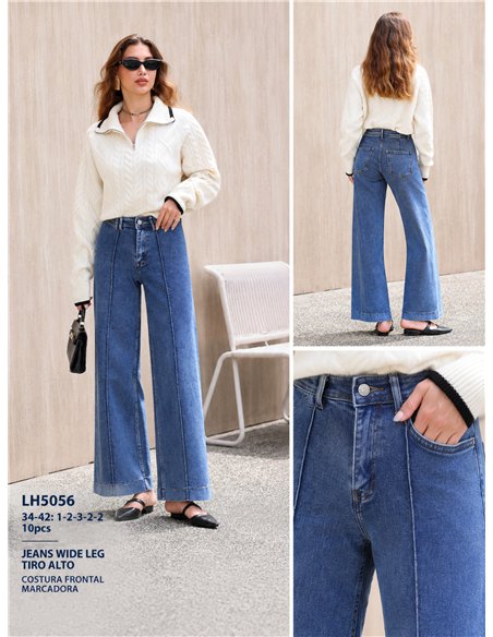 Jeans wide leg azul claro con costura frontal