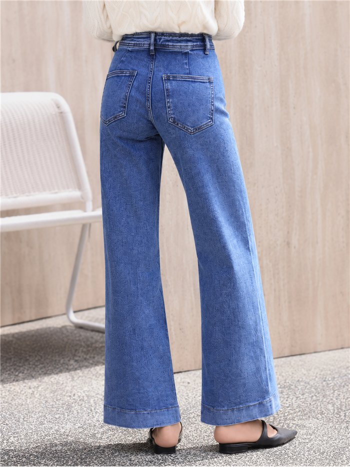 Jeans wide leg azul claro con costura frontal