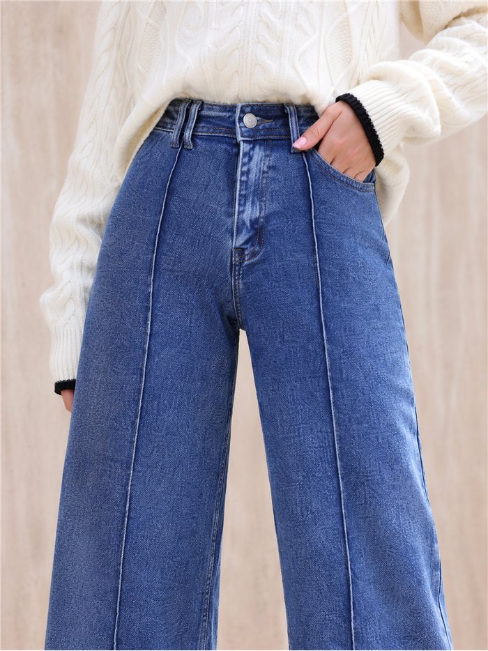 Jeans wide leg azul claro con costura frontal