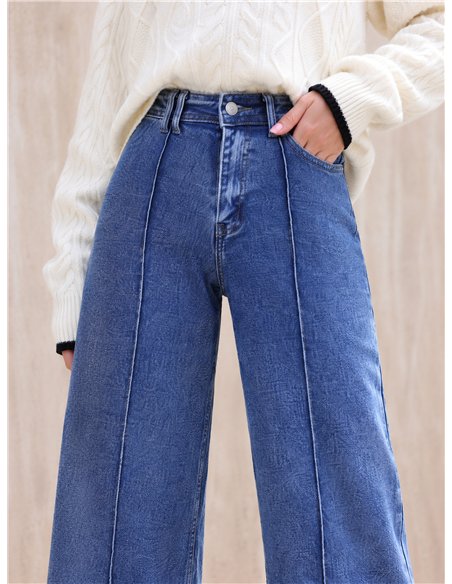 Jeans wide leg azul claro con costura frontal