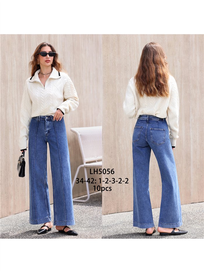 Jeans wide leg azul claro con costura frontal