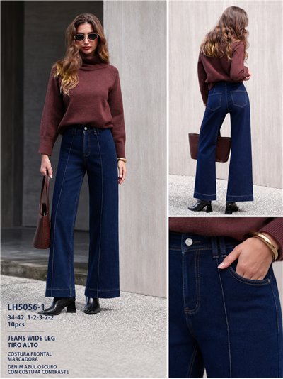 Jeans wide leg azul oscuro con costura frontal 2
