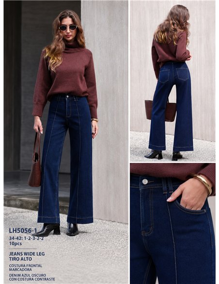 Jeans wide leg azul oscuro con costura frontal