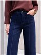Jeans wide leg azul oscuro con costura frontal