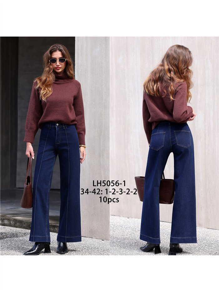 Jeans wide leg azul oscuro con costura frontal