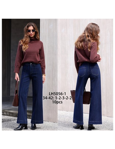 Jeans wide leg azul oscuro con costura frontal