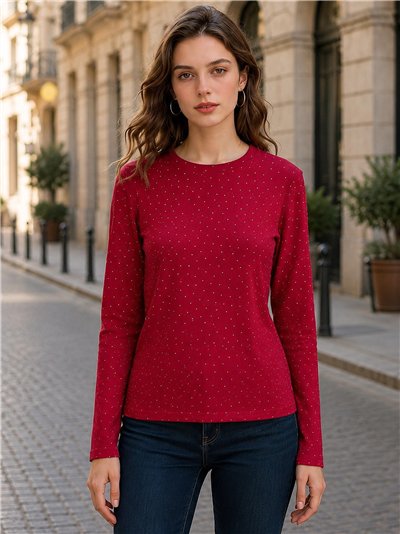Strass-T-Shirt mit V-Ausschnitt