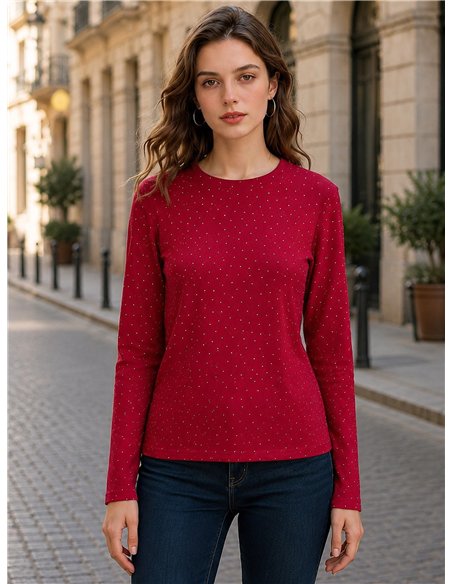 Strass-T-Shirt mit V-Ausschnitt