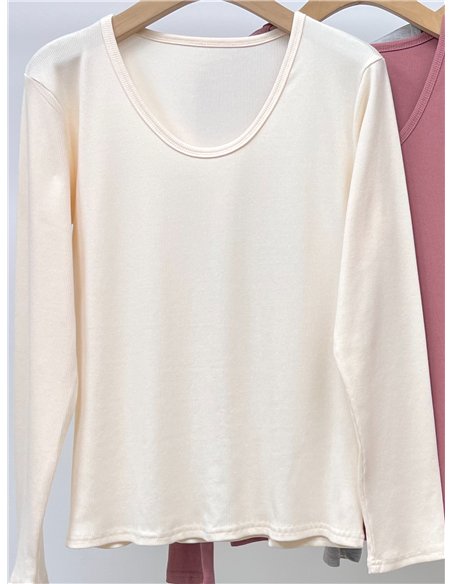 einfaches geripptes T-Shirt mit Rundhalsausschnitt