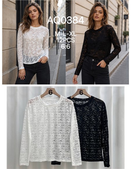 Langarmshirt mit Blumenmuster und Spitze
