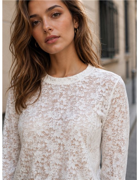 Langarmshirt mit Blumenmuster und Spitze