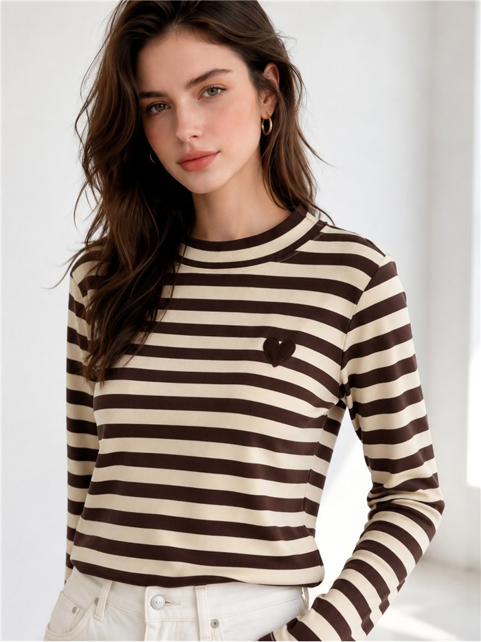 Striped embroidered heart top