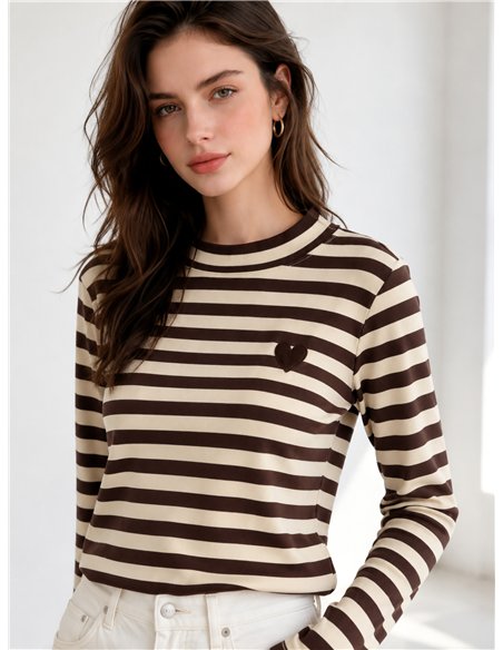 Striped embroidered heart top