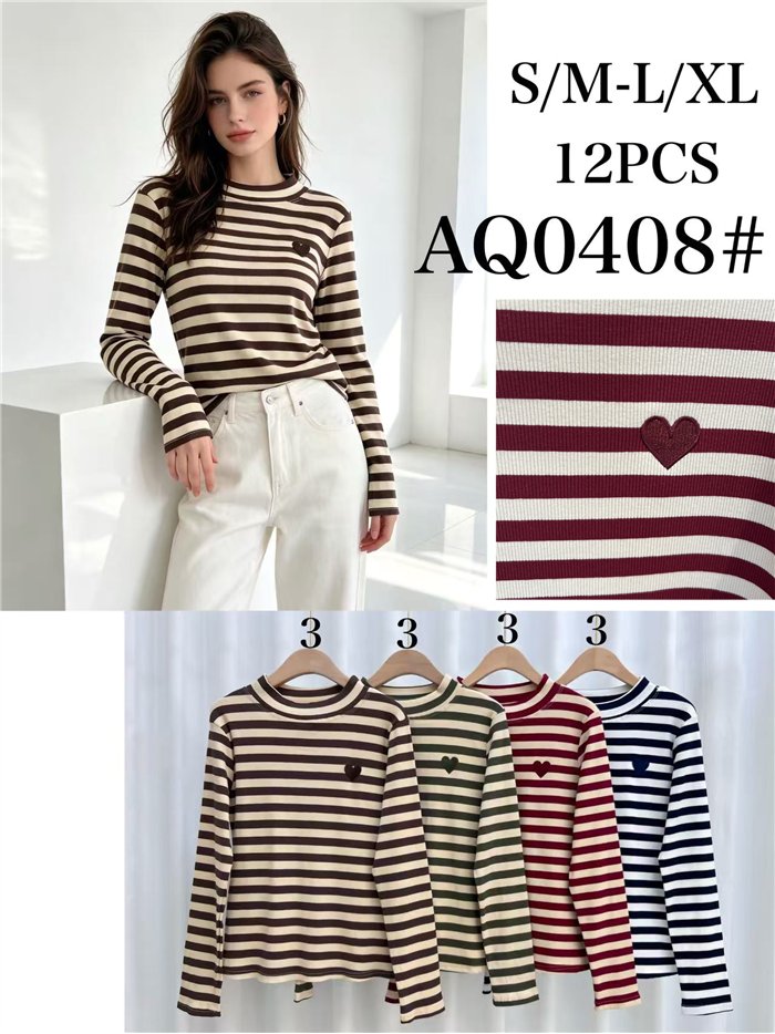 Striped embroidered heart top