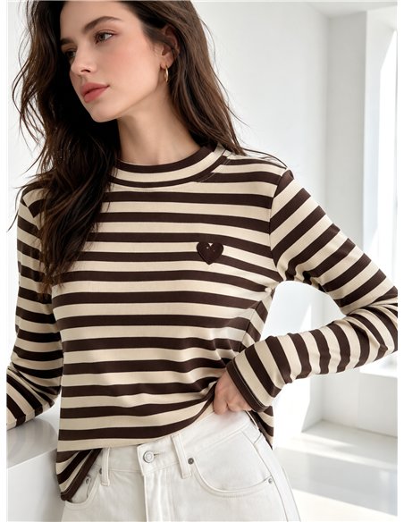 Striped embroidered heart top