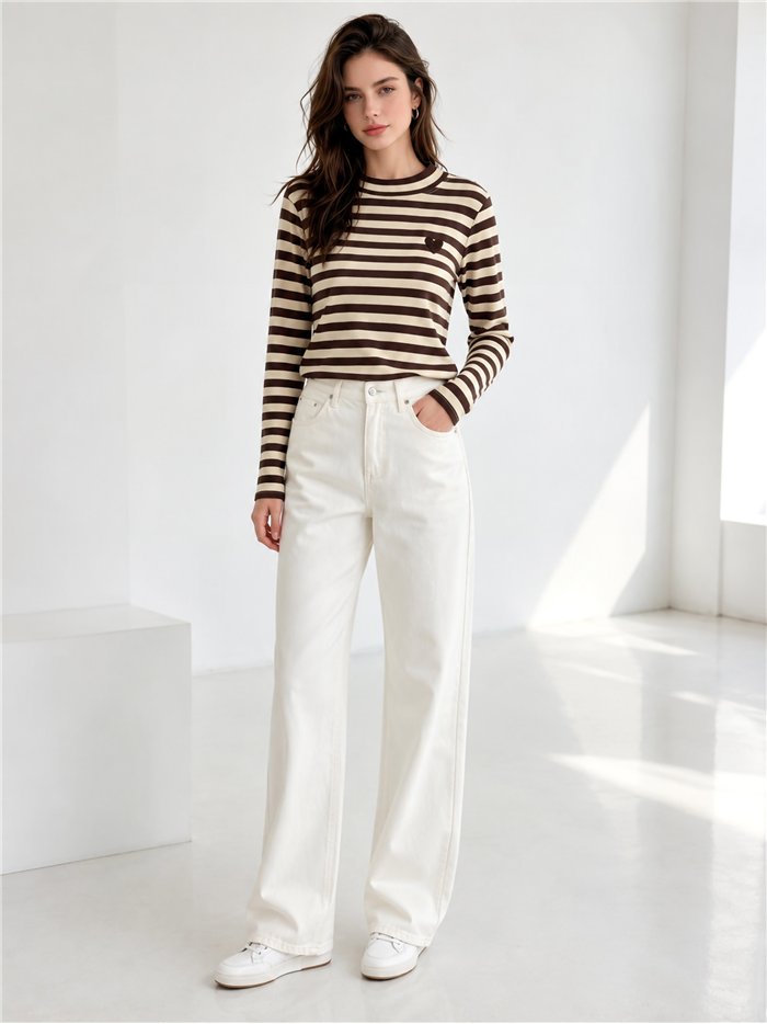 Striped embroidered heart top
