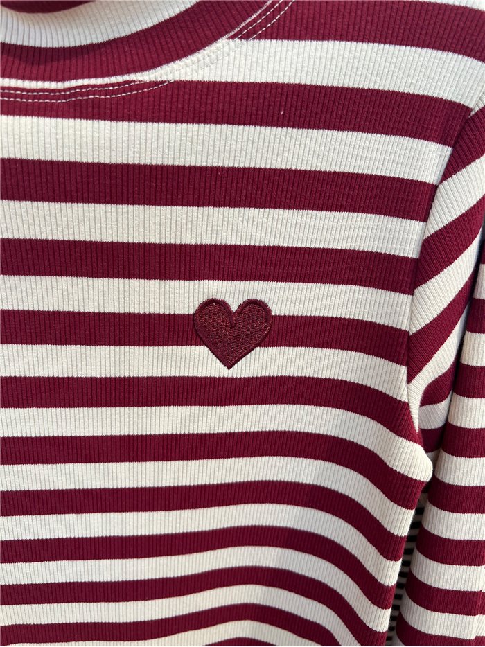 Striped embroidered heart top