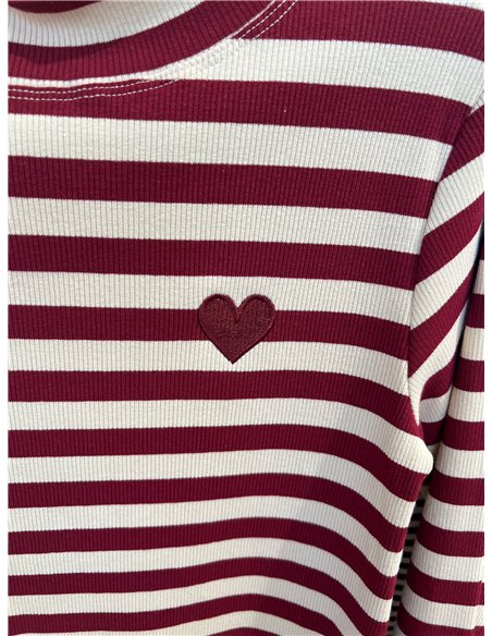 Striped embroidered heart top